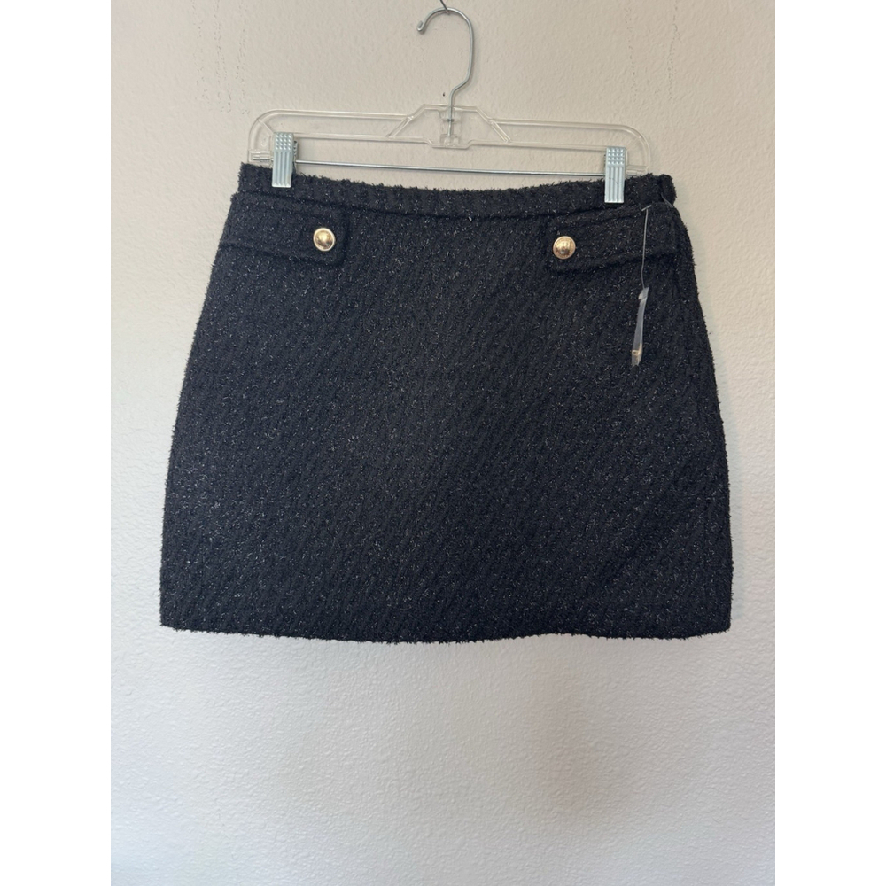 Michael Kors Black Bouclé Micro Mini Skirt Size 6 Gold Buttons NEW